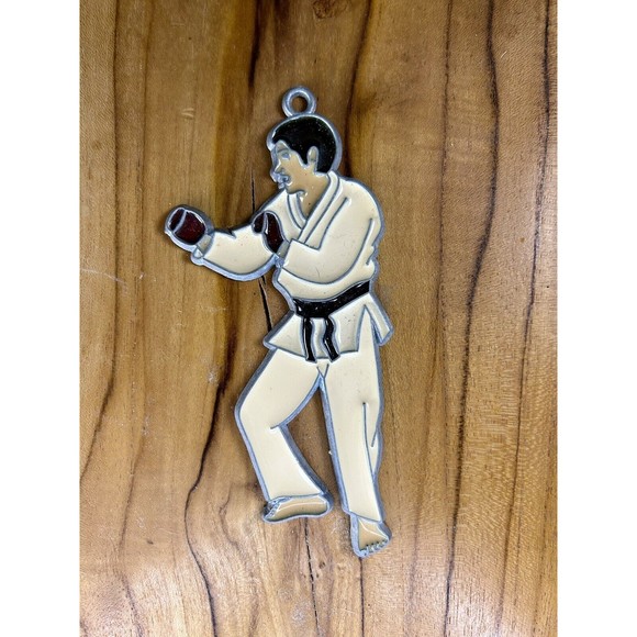 Vintage Karate Stained Glass Like Suncatcher Ornament Hang Holiday - Picture 1 of 2